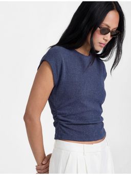 Koton - Womens Navy Blue Draped Textured Top