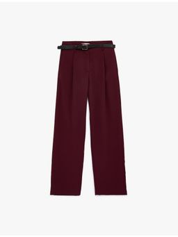 Koton - Womens Solid Burgundy Pant with Belt