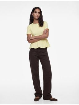 Koton - Womens Yellow Textured Peplum Top