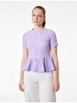 Koton - Womens Purple Textured Peplum Top