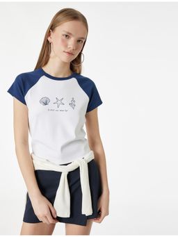 Koton - Womens White Printed T-Shirt