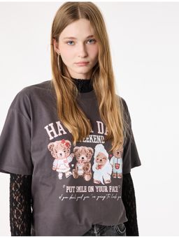 Koton - Womens Grey Oversize T-Shirt