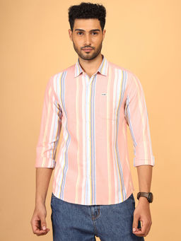 Wrangler - Men Striped Pink Regular Fit Shirt