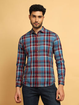 Wrangler - Men Checked Blue Regular Fit Shirt