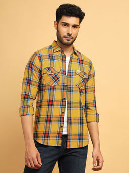 Wrangler - Men Checked Yellow Regular Fit Shirt