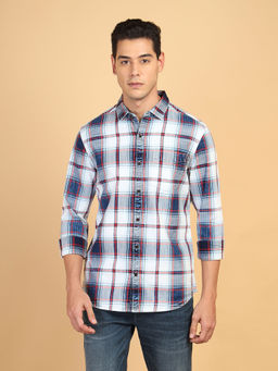 Wrangler - Men Checked Blue Regular Fit Shirt