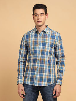 Wrangler - Men Checked Blue Regular Fit Shirt