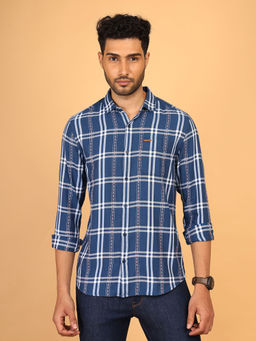 Wrangler - Men Checked Blue Regular Fit Shirt