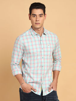 Wrangler - Men Checked Blue Regular Fit Shirt