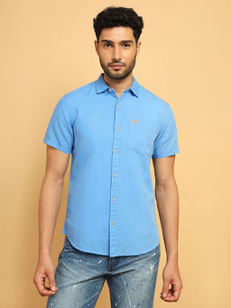 Wrangler - Men Solid Blue Regular Fit Shirt