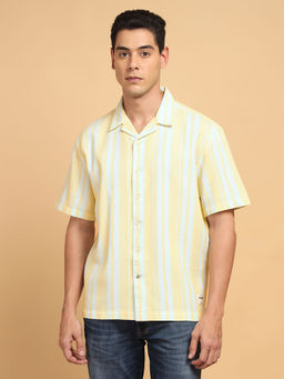 Wrangler - Men Striped Yellow Comfort Fit Shirt