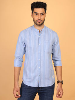 Wrangler - Men Striped Blue Regular Fit Shirt