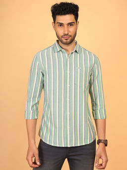 Wrangler - Men Striped Green Regular Fit Shirt
