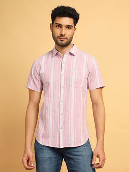 Wrangler - Men Striped Pink Regular Fit Shirt