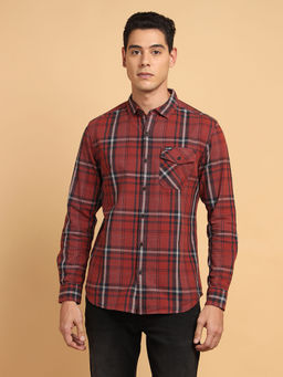 Wrangler - Men Checked Red Regular Fit Shirt