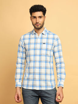Wrangler - Men Checked Blue Regular Fit Shirt