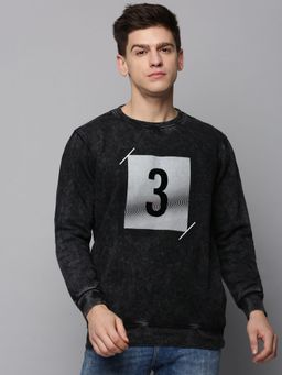 SHOWOFF - Mens Round Neck Printed Grey Pullover Sweatshirt