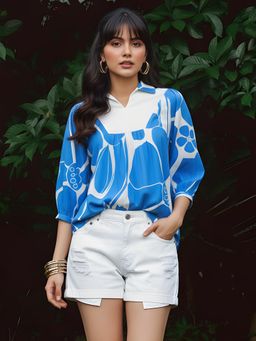 Dora Dori - Viscose Rayon Three Fourth Sleeves Collar Neck Top