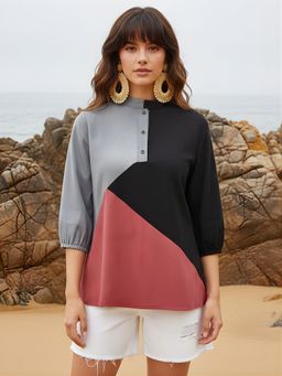 Dora Dori - Viscose Rayon Three Fourth Sleeves Mandarin Neck Tunic