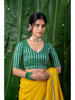 Moora - Green Chanderi Half Sleeves V-Neck Stitched Blouse