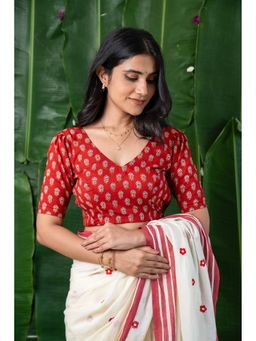 Moora - Cotton Half Sleeves V-Neck Stitched Blouse