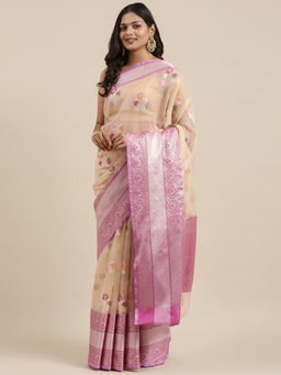Banarasi Silk Works - Tassar Organza Silk Tilfi Boota Skirt Zari Border Saree with Unstitched Blouse