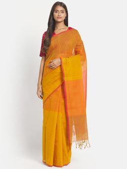 Fabindia - Mustard Cotton Hand Woven Saree without Blouse