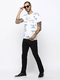 Huetrap - Mens Round Neck Half Sleeves White T-shirt