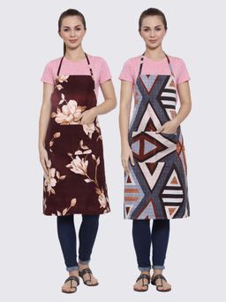 ARRABI - Multicolor Printed TC Cotton Blend Full Size Apron with 2 Patch Pockets (Pack of 2)