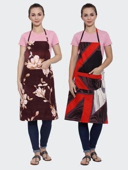 ARRABI - Multicolor Printed TC Cotton Blend Full Size Apron with 2 Patch Pockets (Pack of 2)