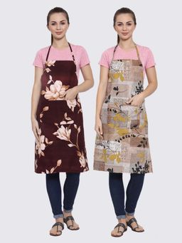 ARRABI - Multicolor Printed TC Cotton Blend Full Size Apron with 2 Patch Pockets (Pack of 2)