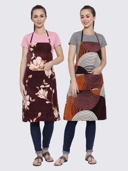 ARRABI - Multicolor Printed TC Cotton Blend Full Size Apron with 2 Patch Pockets (Pack of 2)