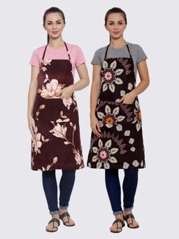 ARRABI - Multicolor Printed TC Cotton Blend Full Size Apron with 2 Patch Pockets (Pack of 2)