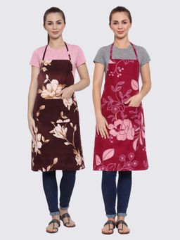 ARRABI - Multicolor Printed TC Cotton Blend Full Size Apron with 2 Patch Pockets (Pack of 2)