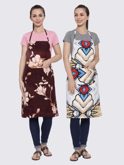 ARRABI - Multicolor Printed TC Cotton Blend Full Size Apron with 2 Patch Pockets (Pack of 2)