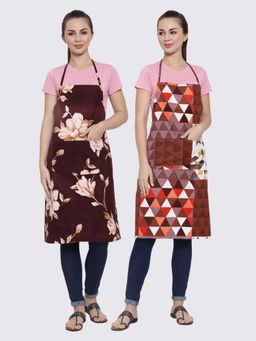 ARRABI - Multicolor Printed TC Cotton Blend Full Size Apron with 2 Patch Pockets (Pack of 2)