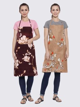 ARRABI - Multicolor Printed TC Cotton Blend Full Size Apron with 2 Patch Pockets (Pack of 2)