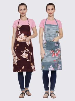ARRABI - Multicolor Printed TC Cotton Blend Full Size Apron with 2 Patch Pockets (Pack of 2)