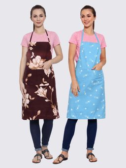 ARRABI - Multicolor Printed TC Cotton Blend Full Size Apron with 2 Patch Pockets (Pack of 2)
