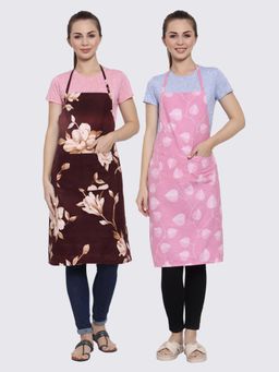 ARRABI - Multicolor Printed TC Cotton Blend Full Size Apron with 2 Patch Pockets (Pack of 2)