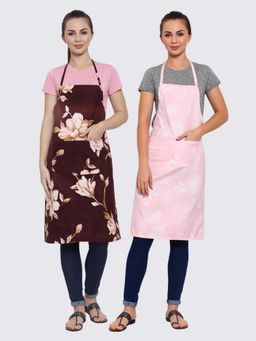 ARRABI - Multicolor Printed TC Cotton Blend Full Size Apron with 2 Patch Pockets (Pack of 2)