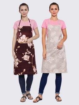 ARRABI - Multicolor Printed TC Cotton Blend Full Size Apron with 2 Patch Pockets (Pack of 2)