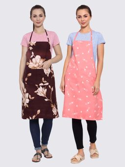 ARRABI - Multicolor Printed TC Cotton Blend Full Size Apron with 2 Patch Pockets (Pack of 2)