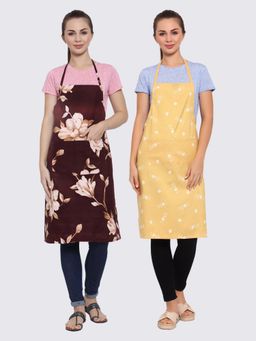 ARRABI - Multicolor Printed TC Cotton Blend Full Size Apron with 2 Patch Pockets (Pack of 2)