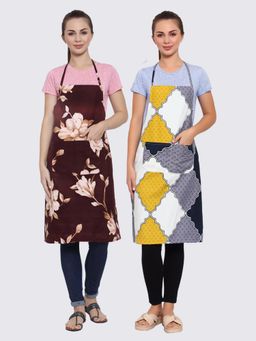 ARRABI - Multicolor Printed TC Cotton Blend Full Size Apron with 2 Patch Pockets (Pack of 2)