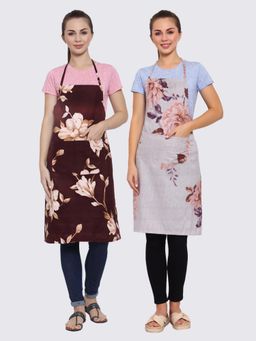 ARRABI - Multicolor Printed TC Cotton Blend Full Size Apron with 2 Patch Pockets (Pack of 2)
