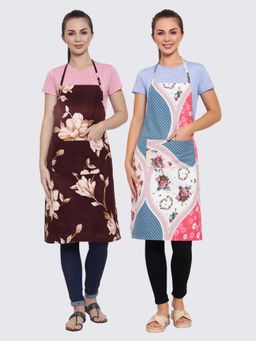 ARRABI - Multicolor Printed TC Cotton Blend Full Size Apron with 2 Patch Pockets (Pack of 2)