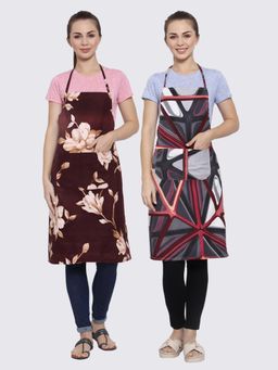 ARRABI - Multicolor Printed TC Cotton Blend Full Size Apron with 2 Patch Pockets (Pack of 2)