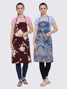 ARRABI - Multicolor Printed TC Cotton Blend Full Size Apron with 2 Patch Pockets (Pack of 2)