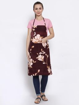 ARRABI - Brown Floral TC Polycotton Apron with 2 Patch Pockets
